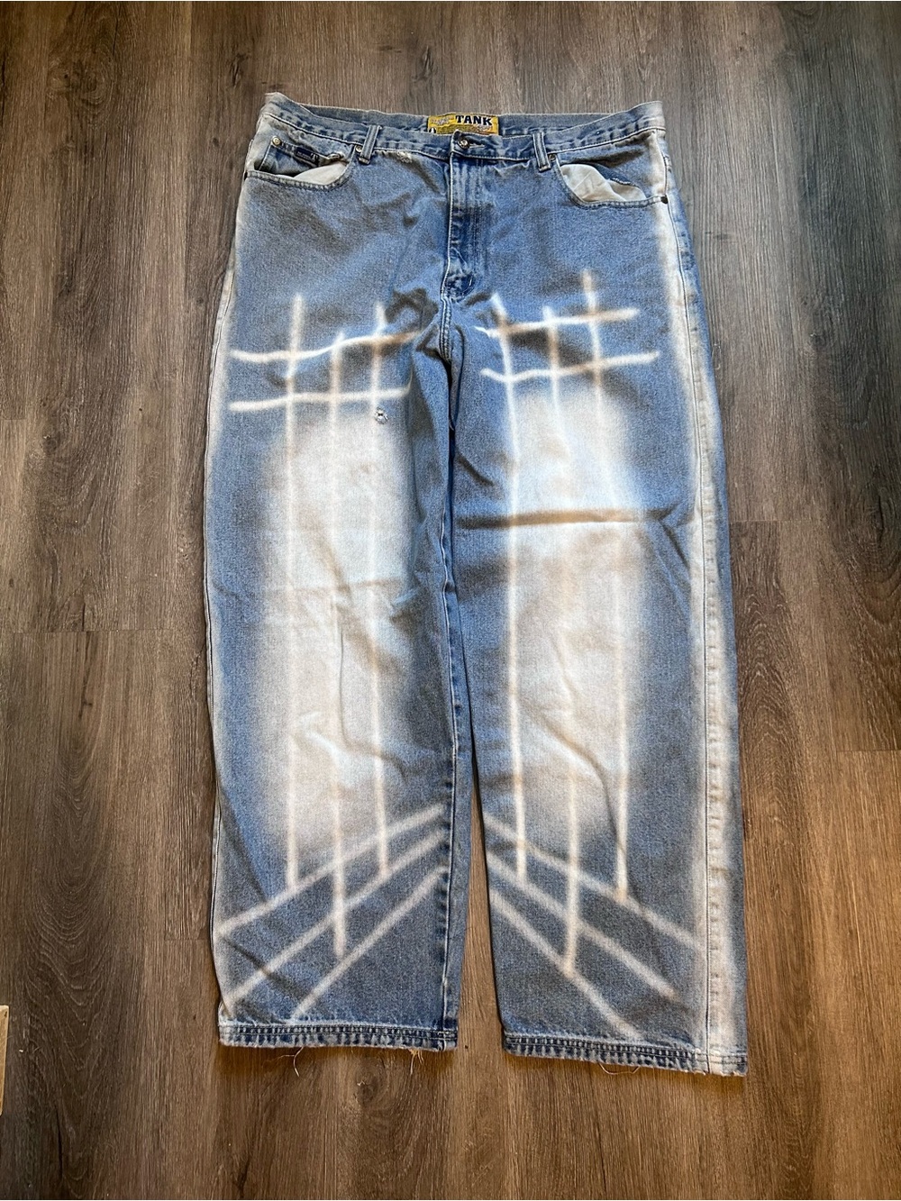 Y2K TANK Jeans Baggy Men’s Sz 38x32 Jnco Style Wide Grunge Blue Denim Skate